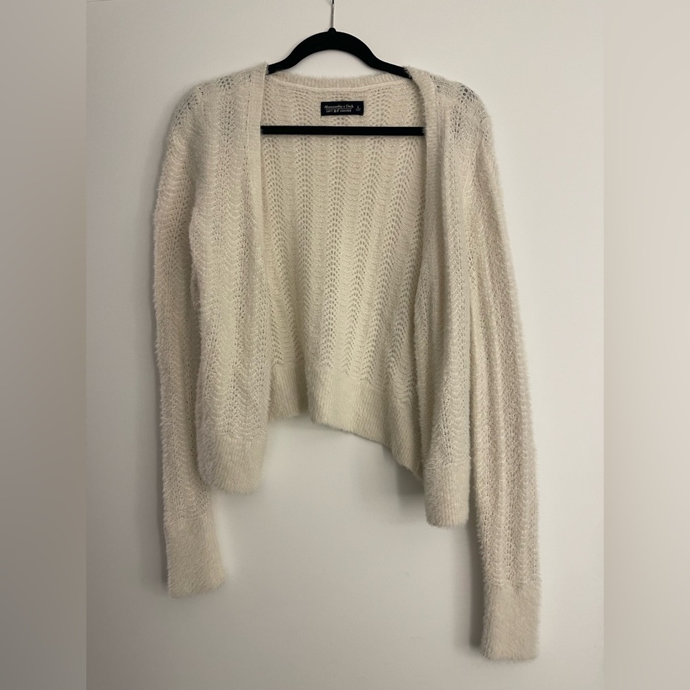 Abercrombie & Fitch Cream Open-Front Knit Cardigan